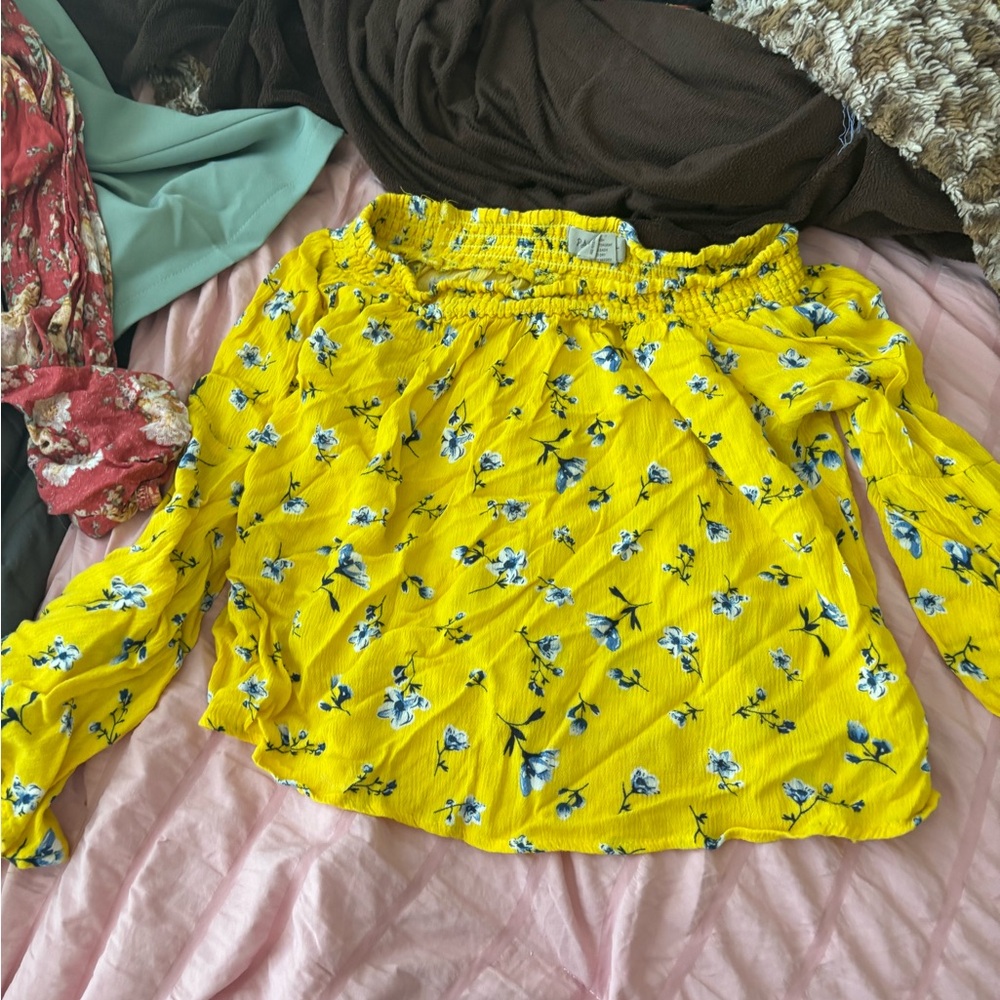 Yellow Floral Long Sleeve Blouse